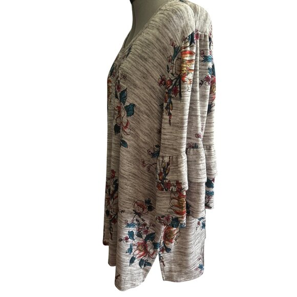 EST. 1846 18/20W Floral Print Heather Gray 3/4 Sleeve Tunic Top Bell Sleeves - Picture 3 of 9